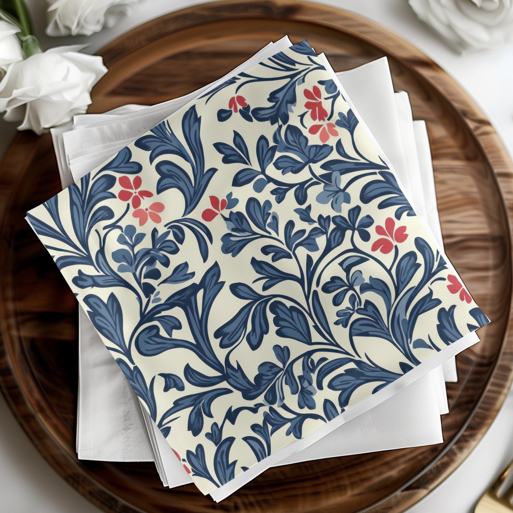 William Morris Vines Background Blue Red and Beige Digital - Moore and Mountain