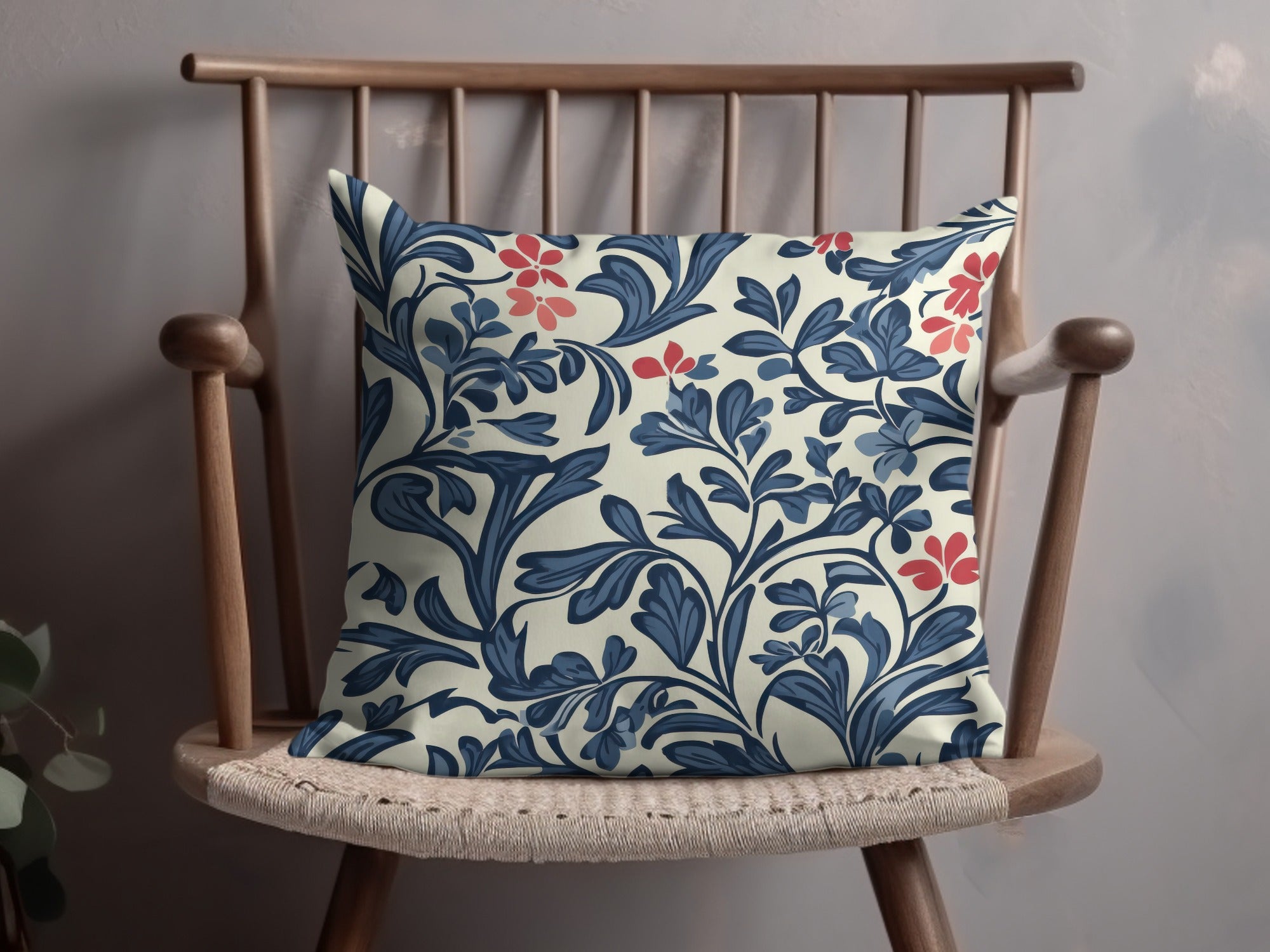 William Morris Vines Background Blue Red and Beige Digital - Moore and Mountain