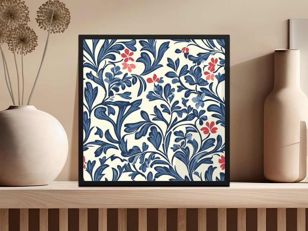 William Morris Vines Background Blue Red and Beige Digital - Moore and Mountain