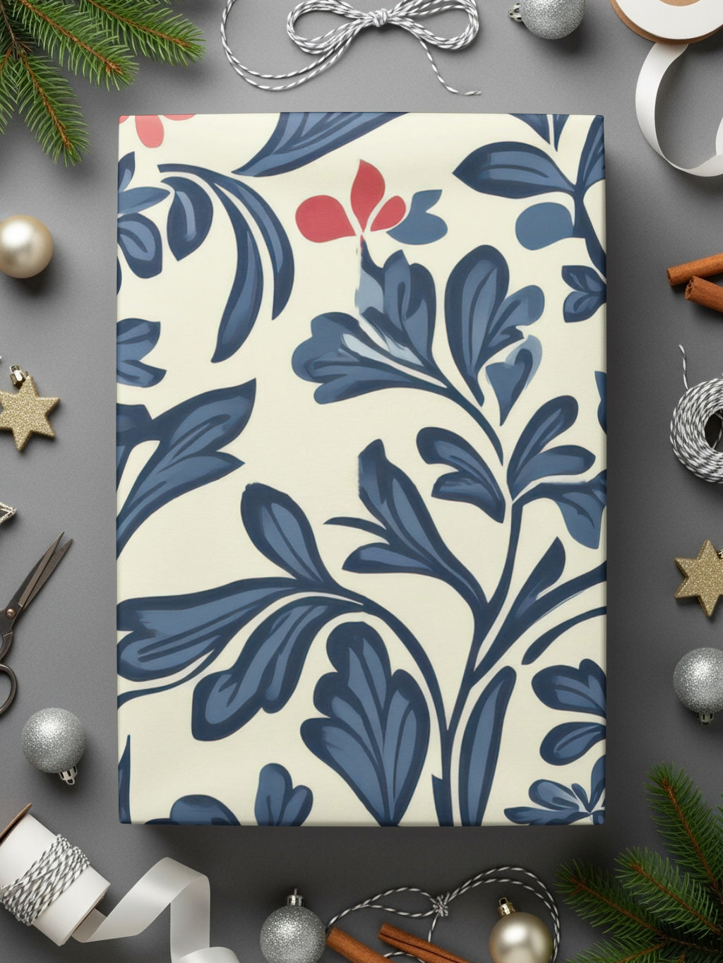 William Morris Vines Background Blue Red and Beige Digital - Moore and Mountain
