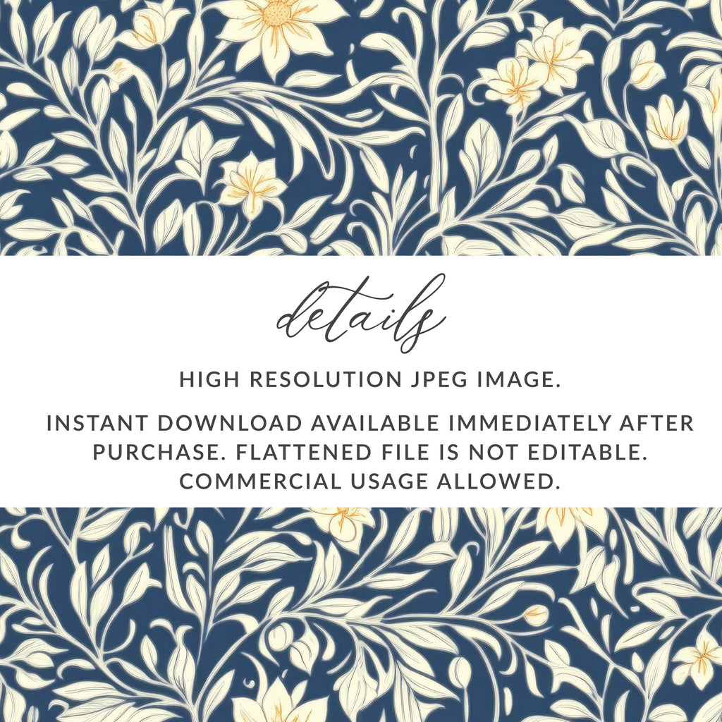 William Morris Vines Background Navy Blue Yellow Digital - Moore and Mountain