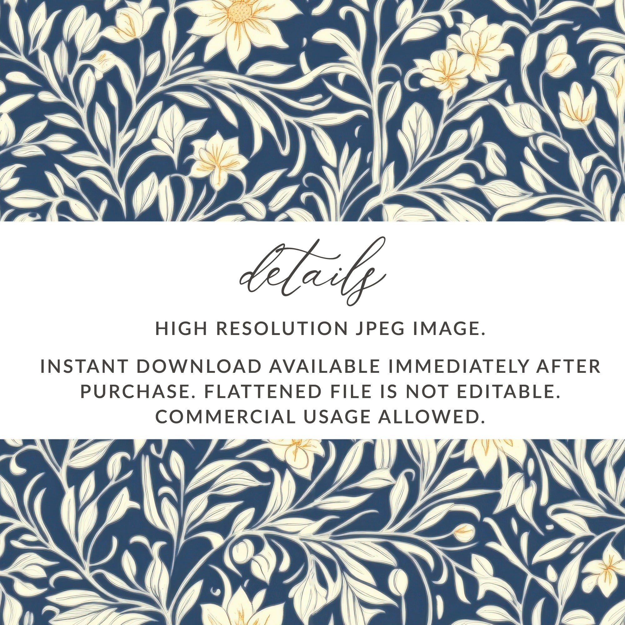 William Morris Vines Background Navy Blue Yellow Digital - Moore and Mountain