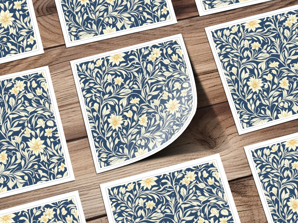 William Morris Vines Background Navy Blue Yellow Digital - Moore and Mountain