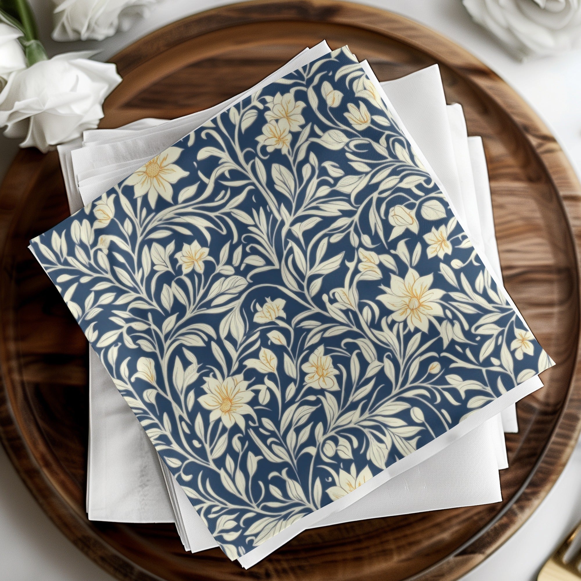 William Morris Vines Background Navy Blue Yellow Digital - Moore and Mountain