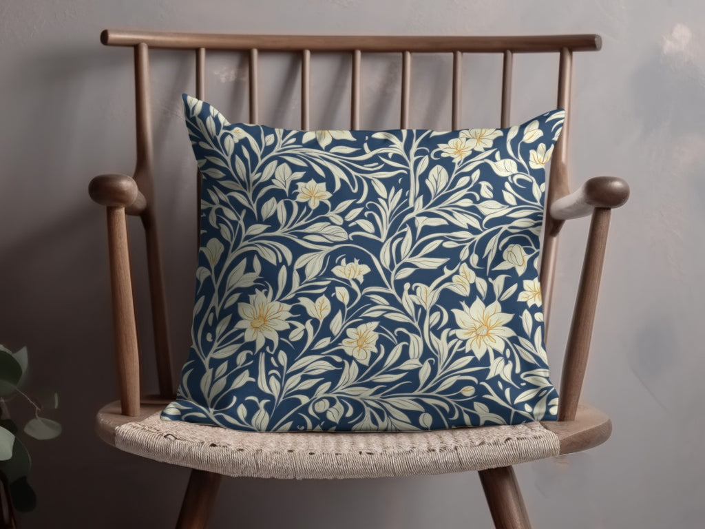 William Morris Vines Background Navy Blue Yellow Digital - Moore and Mountain