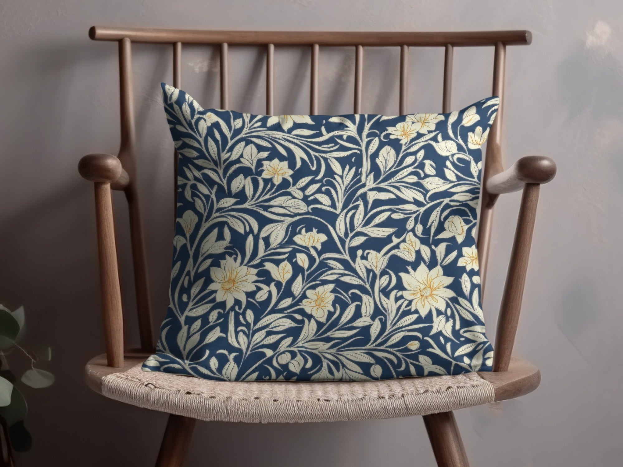 William Morris Vines Background Navy Blue Yellow Digital - Moore and Mountain