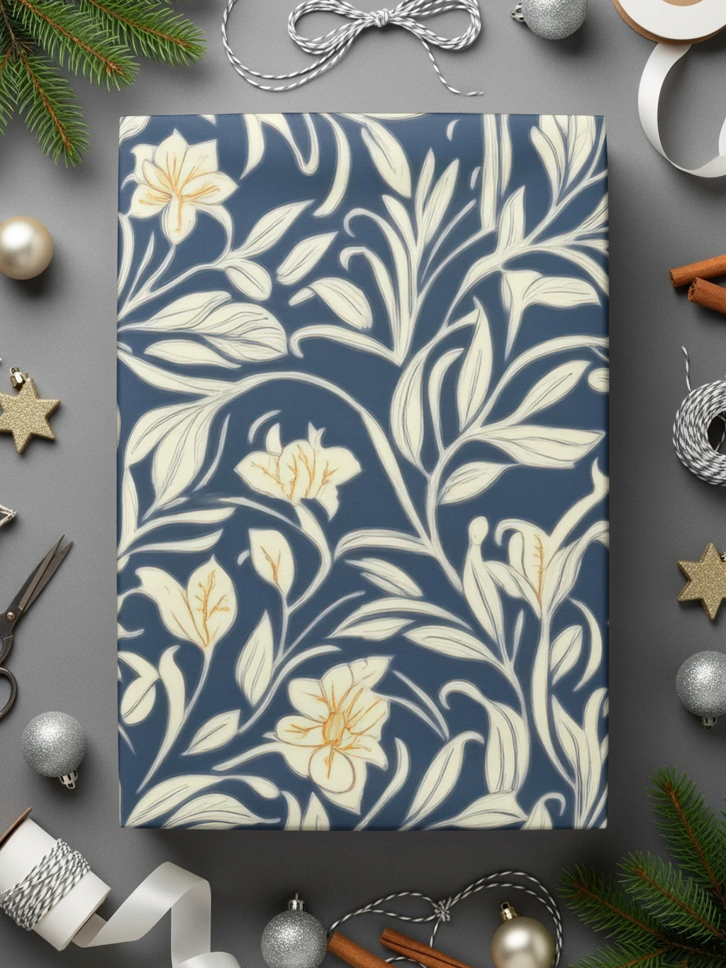 William Morris Vines Background Navy Blue Yellow Digital - Moore and Mountain