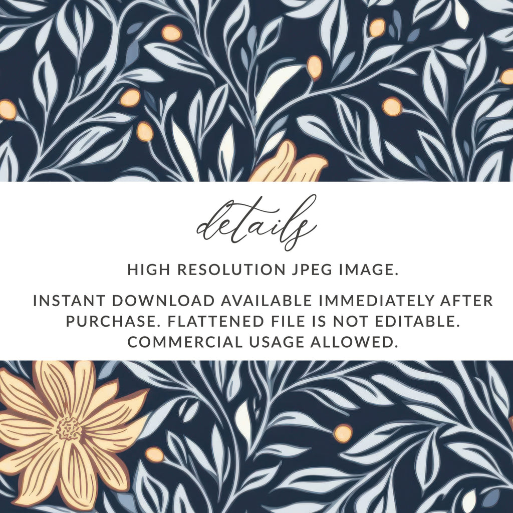 William Morris Vines Background Navy Yellow Digital - Moore and Mountain