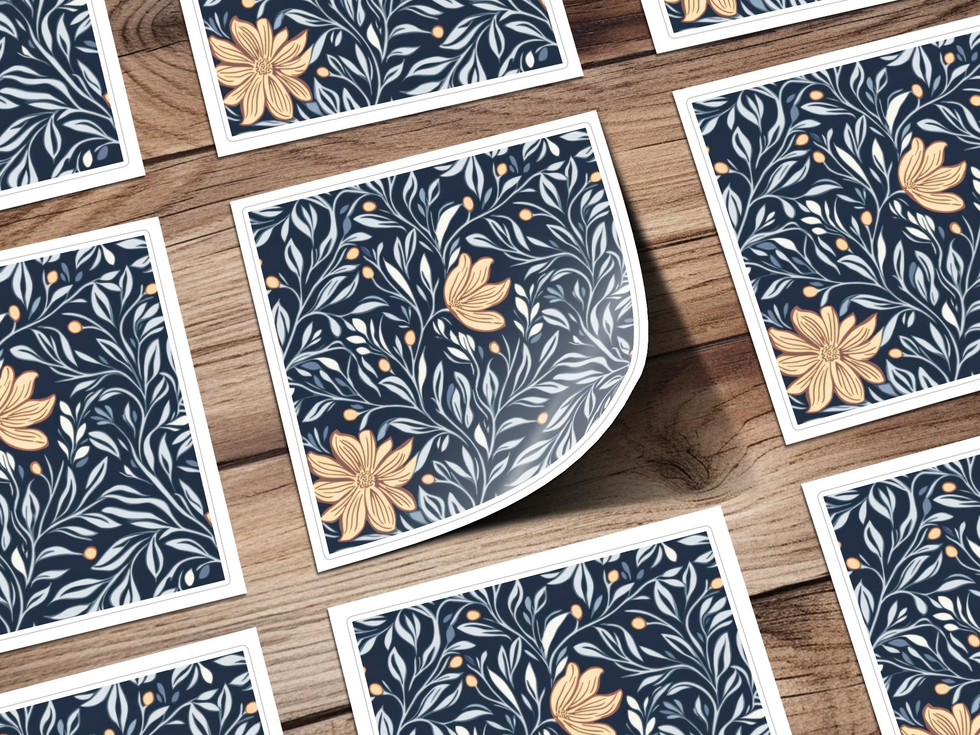 William Morris Vines Background Navy Yellow Digital - Moore and Mountain