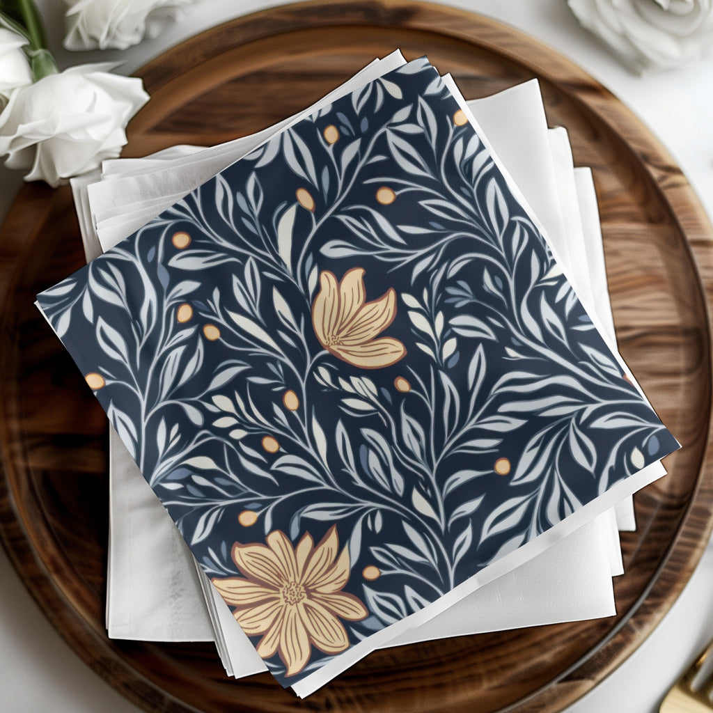 William Morris Vines Background Navy Yellow Digital - Moore and Mountain