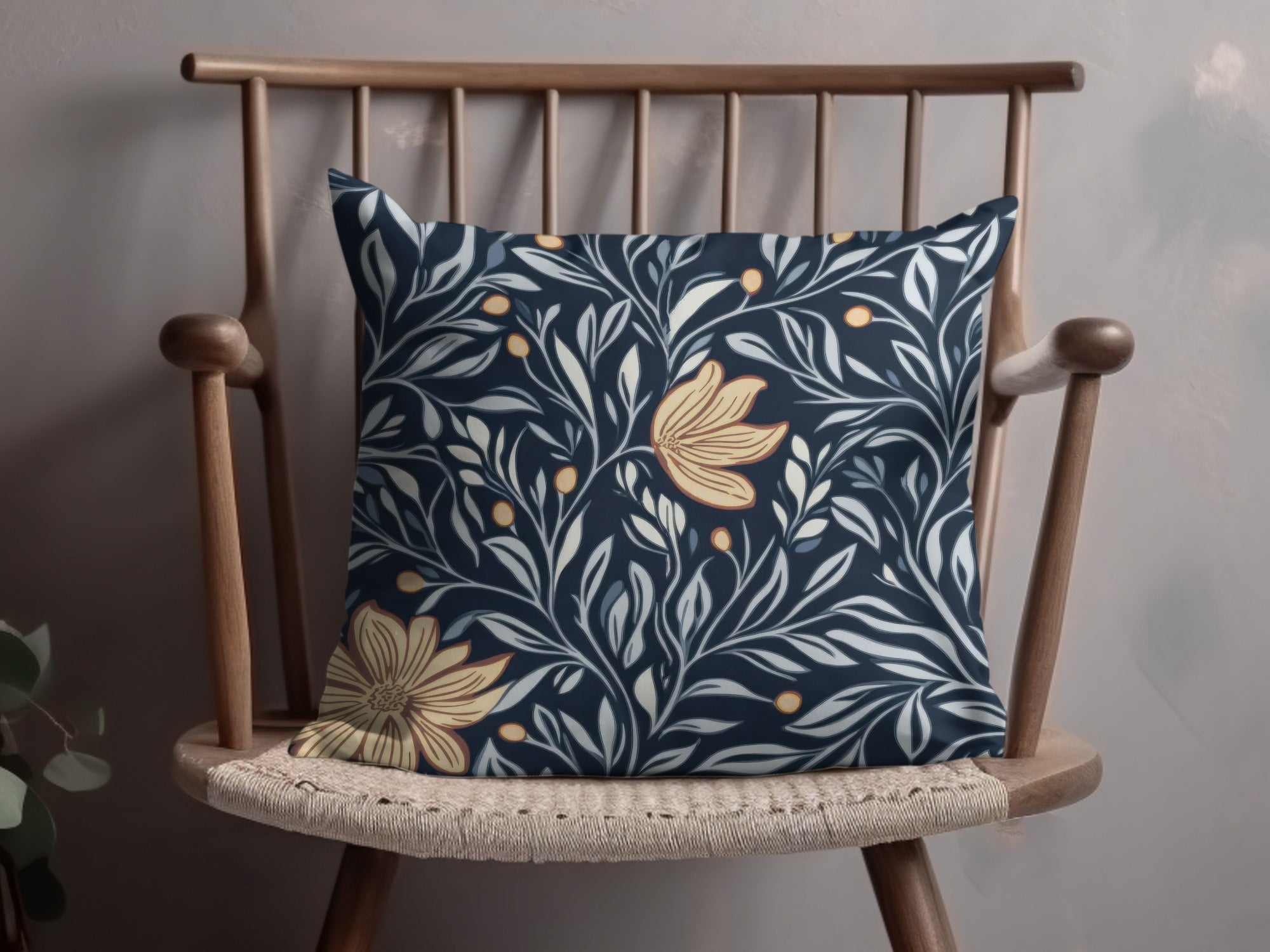 William Morris Vines Background Navy Yellow Digital - Moore and Mountain