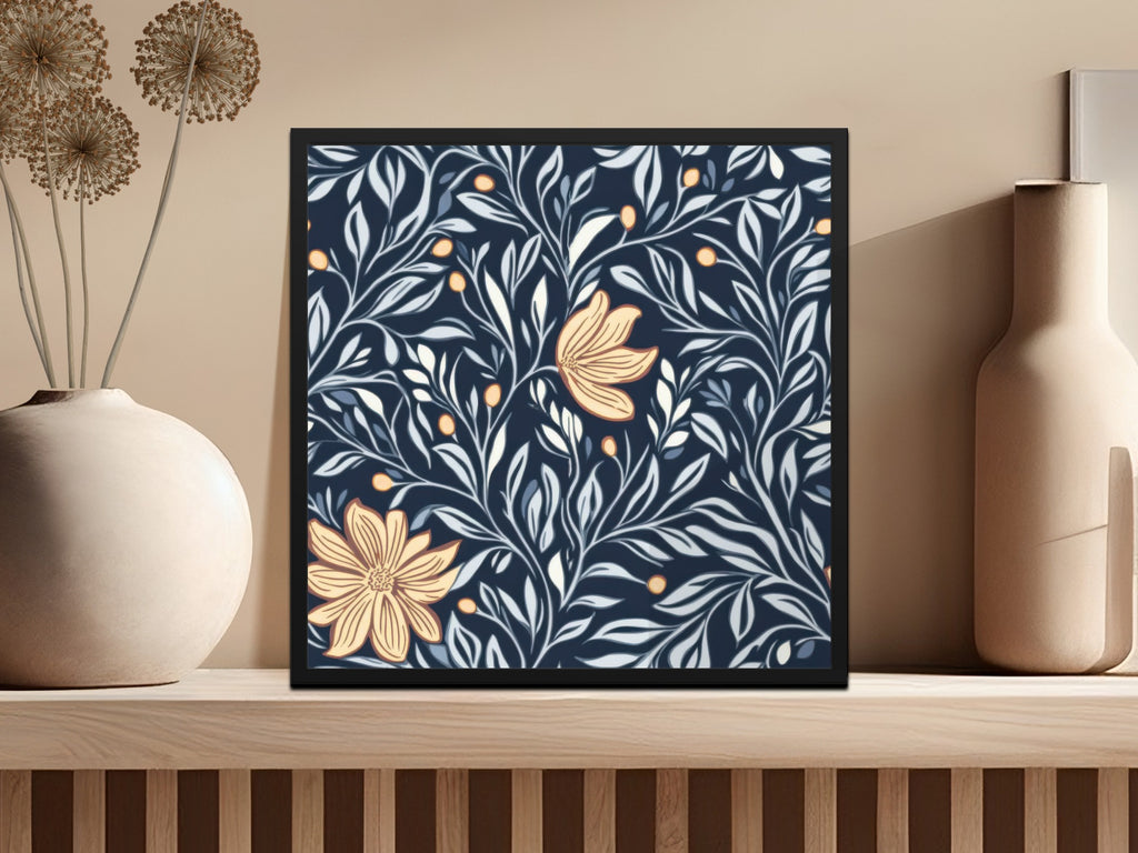 William Morris Vines Background Navy Yellow Digital - Moore and Mountain
