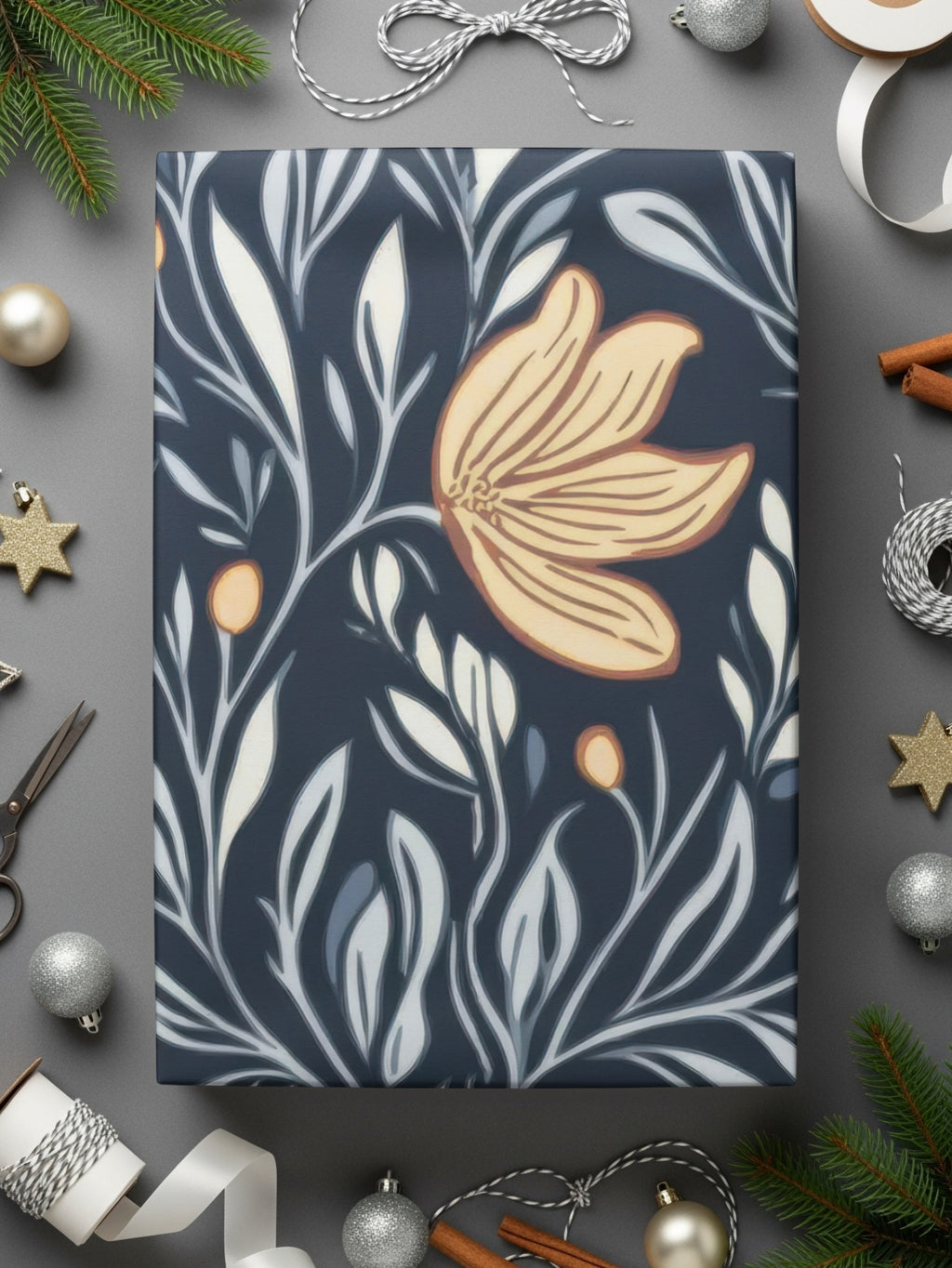 William Morris Vines Background Navy Yellow Digital - Moore and Mountain