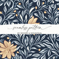 William Morris Vines Background Navy Yellow Digital - Moore and Mountain
