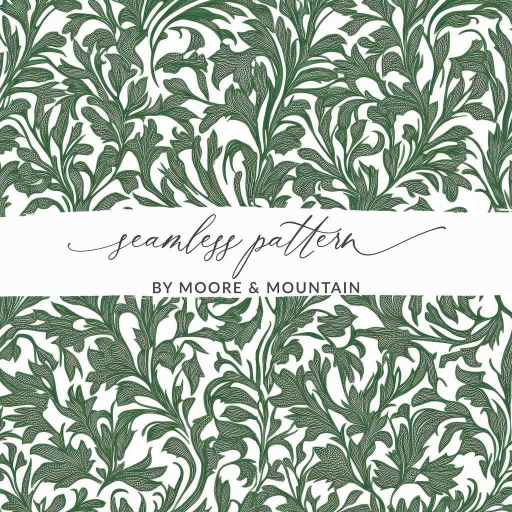 Willow Branches William Morris Seamless Vines Background Dark Green Vines Digital - Moore and Mountain