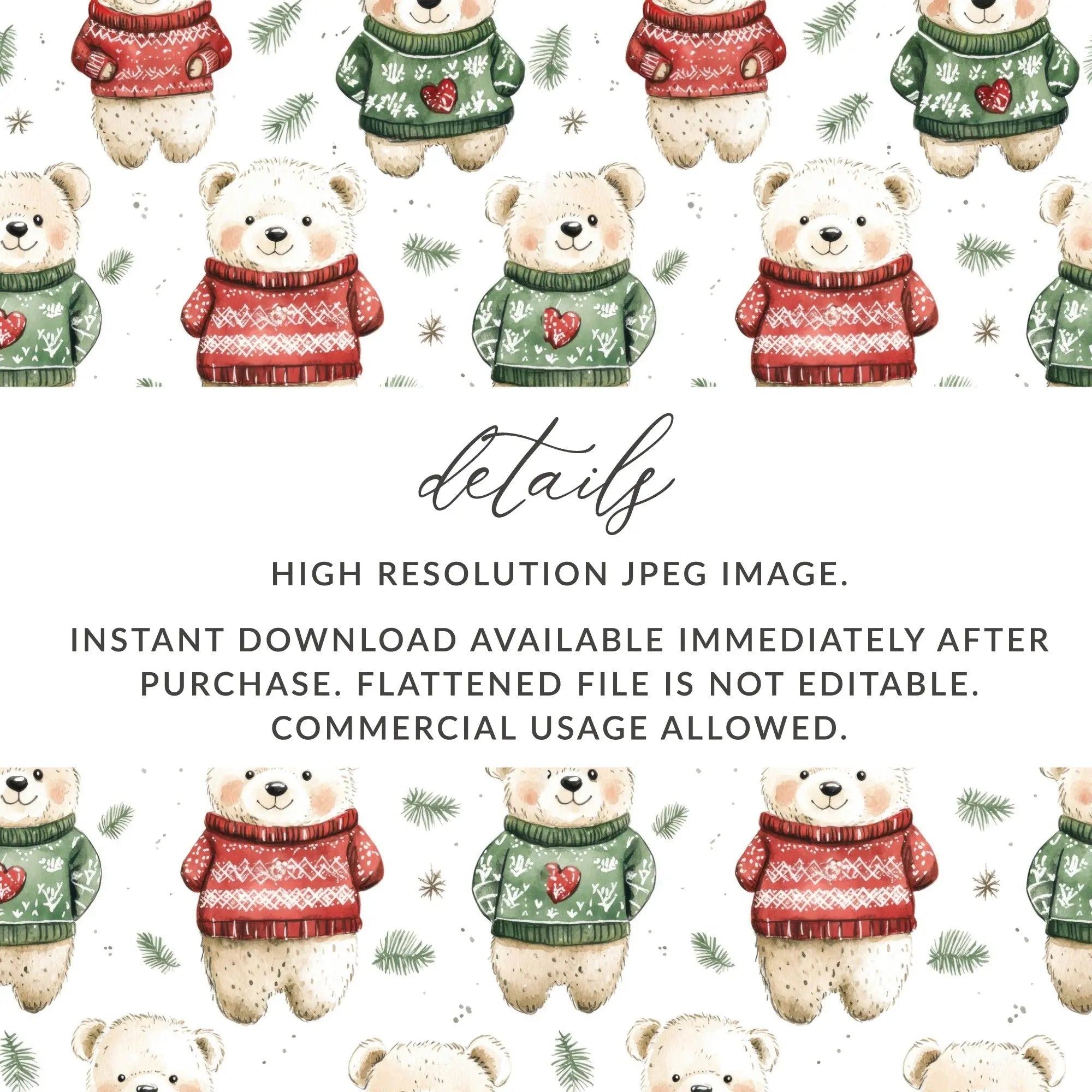 Winter Bear Seamless Pattern, Christmas Digital Paper, Holiday Bears, Cute Animal Print, Festive Fabric Design, JPEG Files, Digital - Moore and Mountain