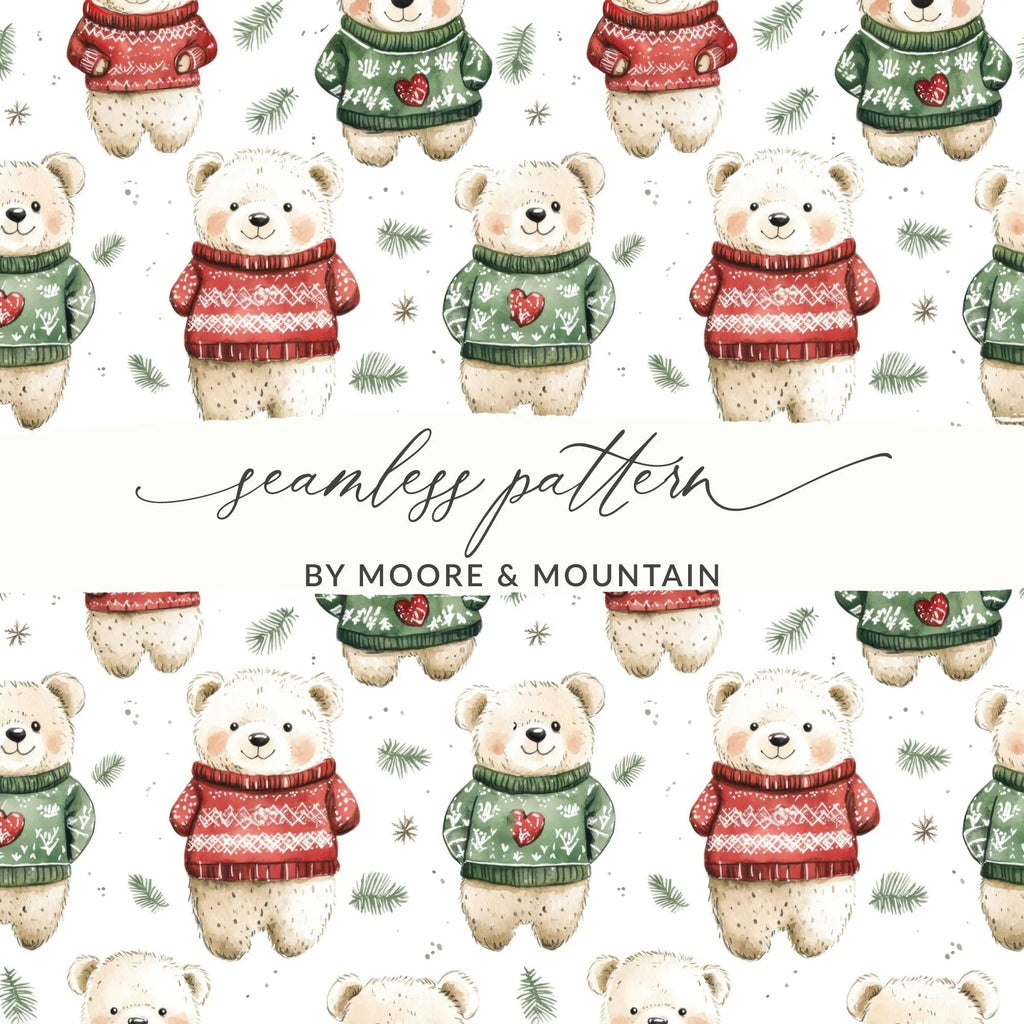 Winter Bear Seamless Pattern, Christmas Digital Paper, Holiday Bears, Cute Animal Print, Festive Fabric Design, JPEG Files, Digital - Moore and Mountain