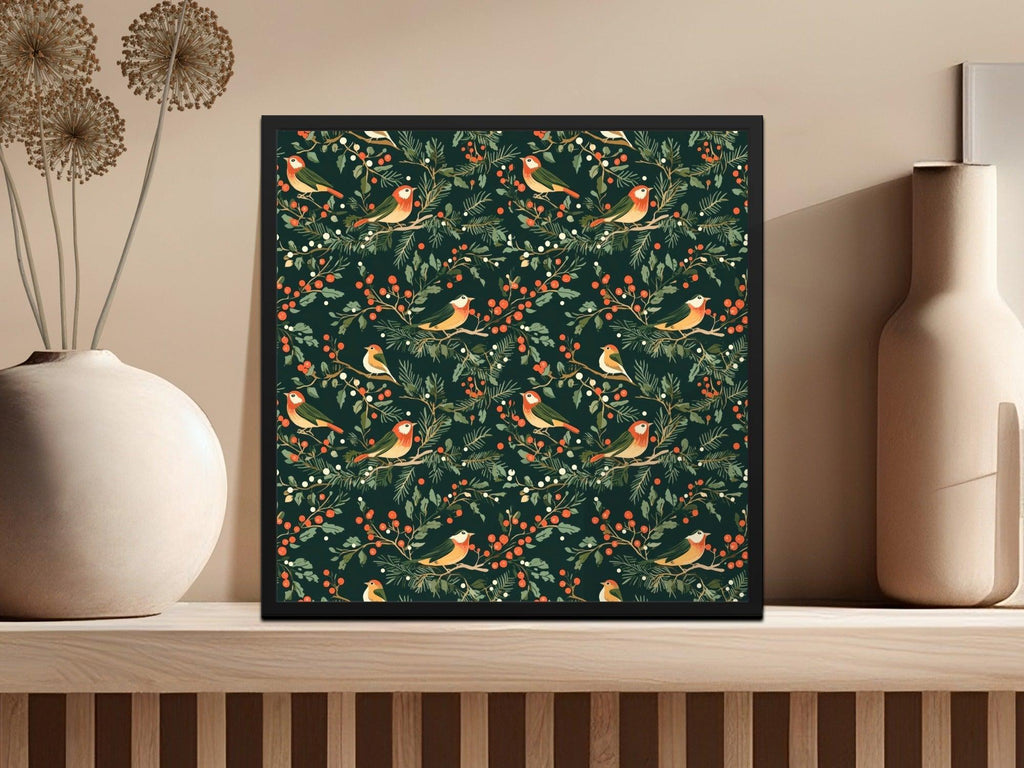 Winter Bird Seamless Pattern, Digital Paper, Christmas Design, Holiday Fabric Design, Seamless JPEG, 12x12 inches Digital Download - Moore and Mountain