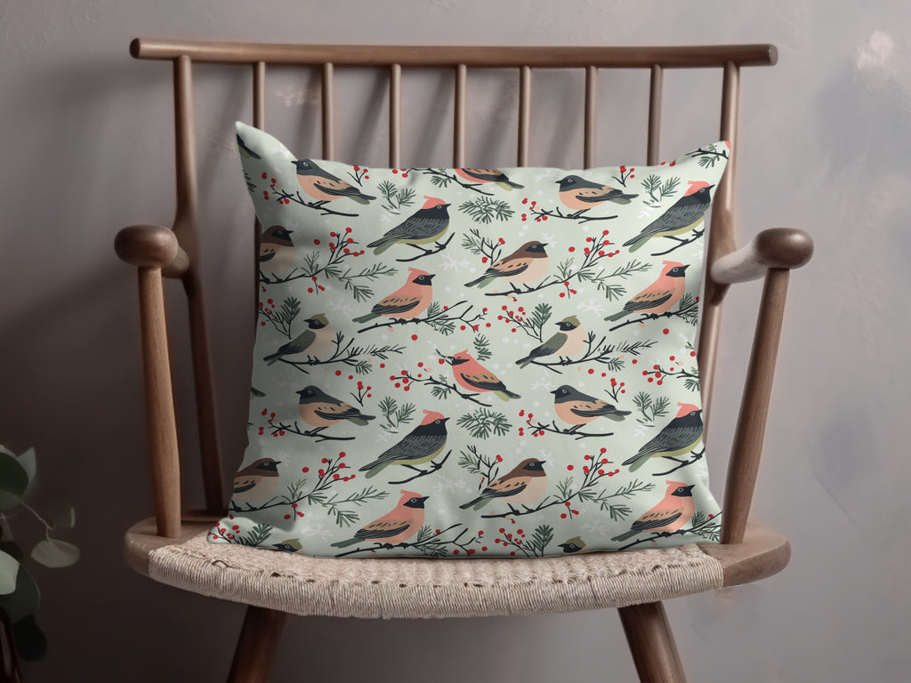 Beautiful Birds and Berries Patterned Cushion Pillow