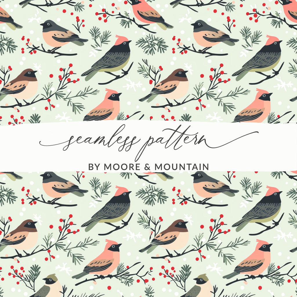 Seamless Pattern of Birds and Flourishing Branches