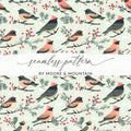 Seamless Pattern of Birds and Flourishing Branches