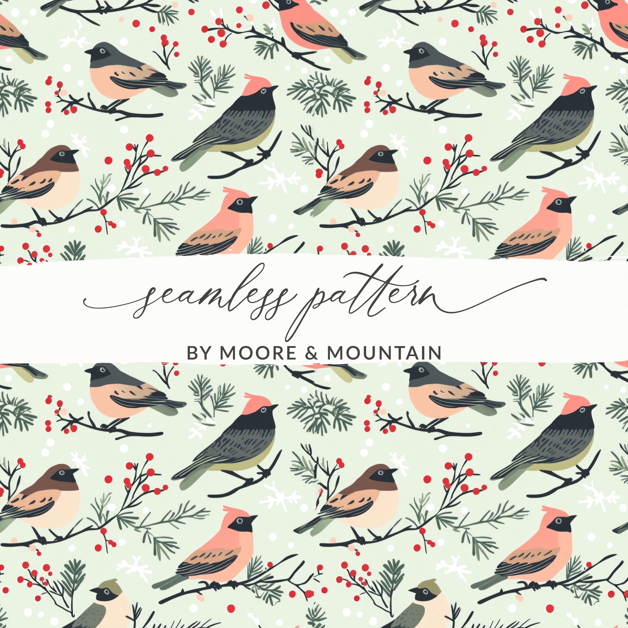 Seamless Pattern of Birds and Flourishing Branches