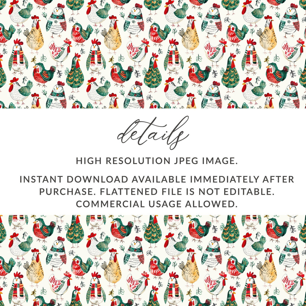 Winter Chickens Pattern Farm Animal Themed Christmas Digital - Moore and Mountain
