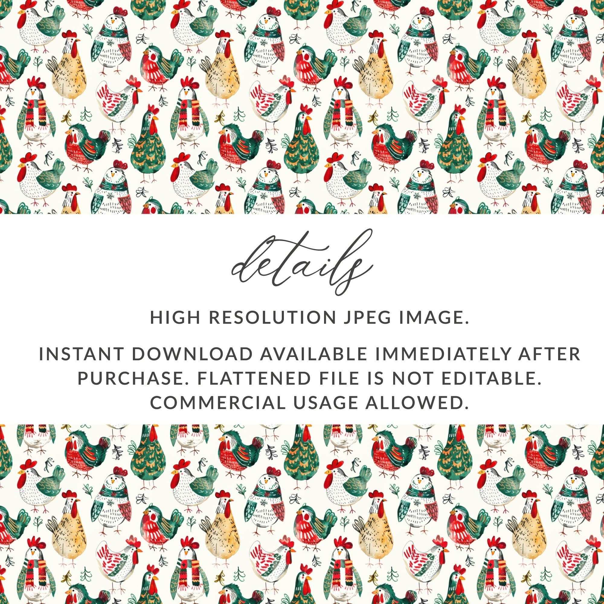 Winter Chickens Pattern Farm Animal Themed Christmas Digital - Moore and Mountain