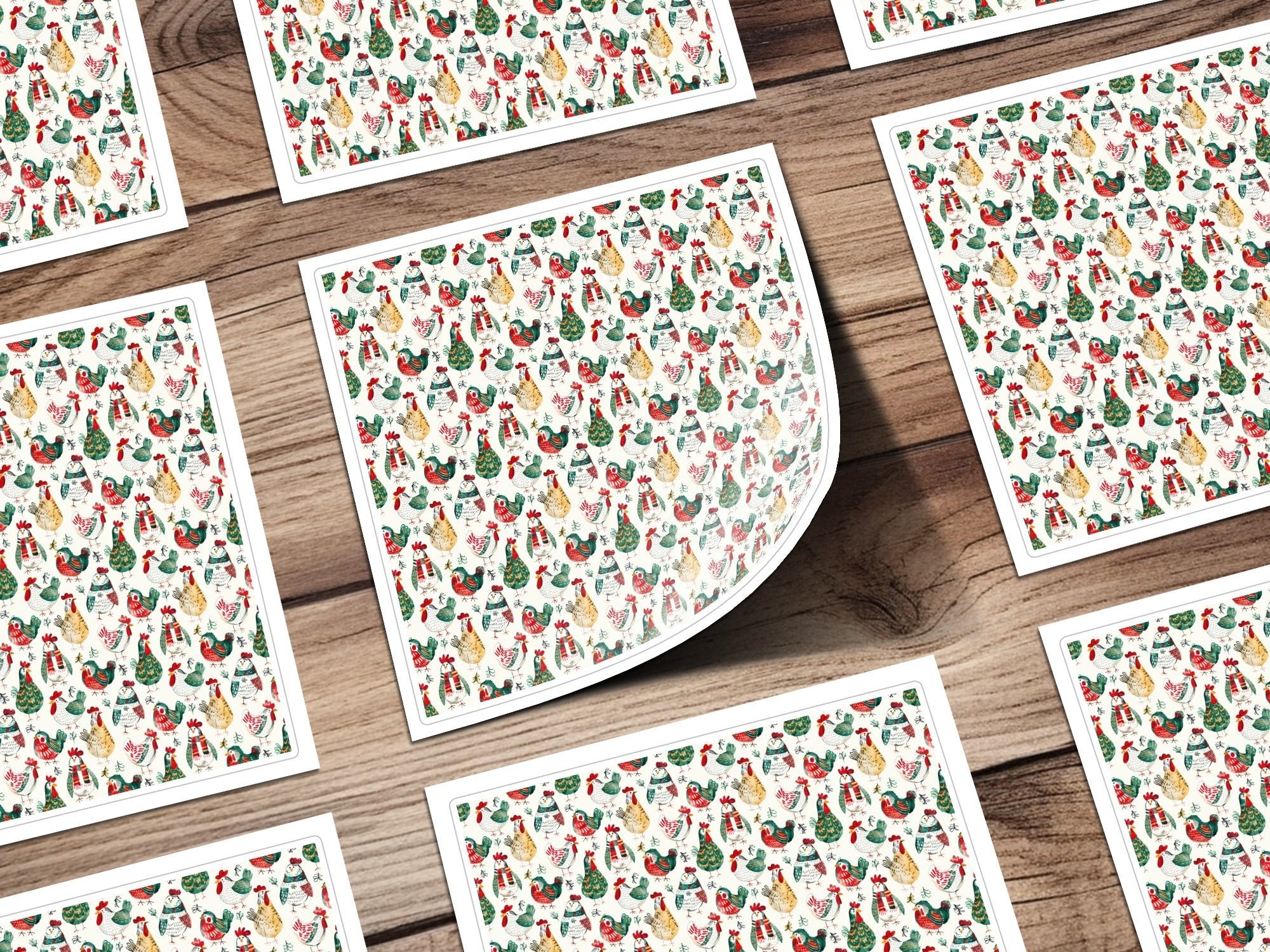 Winter Chickens Pattern Farm Animal Themed Christmas Digital - Moore and Mountain