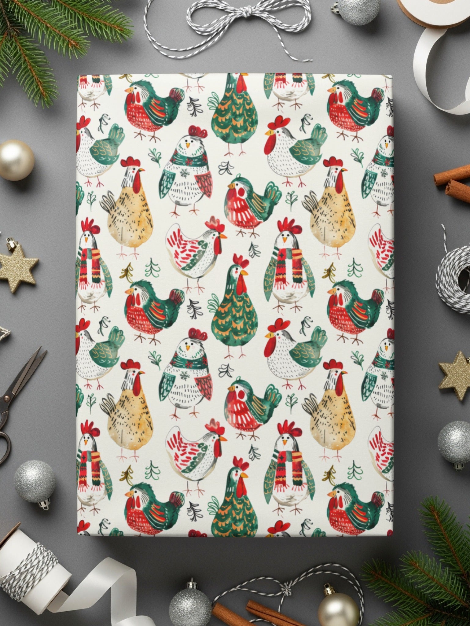 Winter Chickens Pattern Farm Animal Themed Christmas Digital - Moore and Mountain