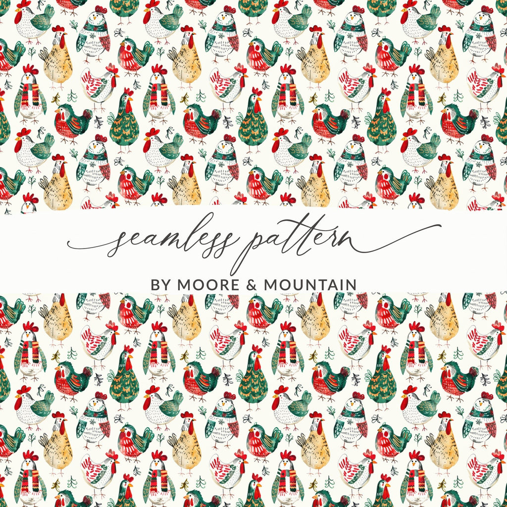 Winter Chickens Pattern Farm Animal Themed Christmas Digital - Moore and Mountain