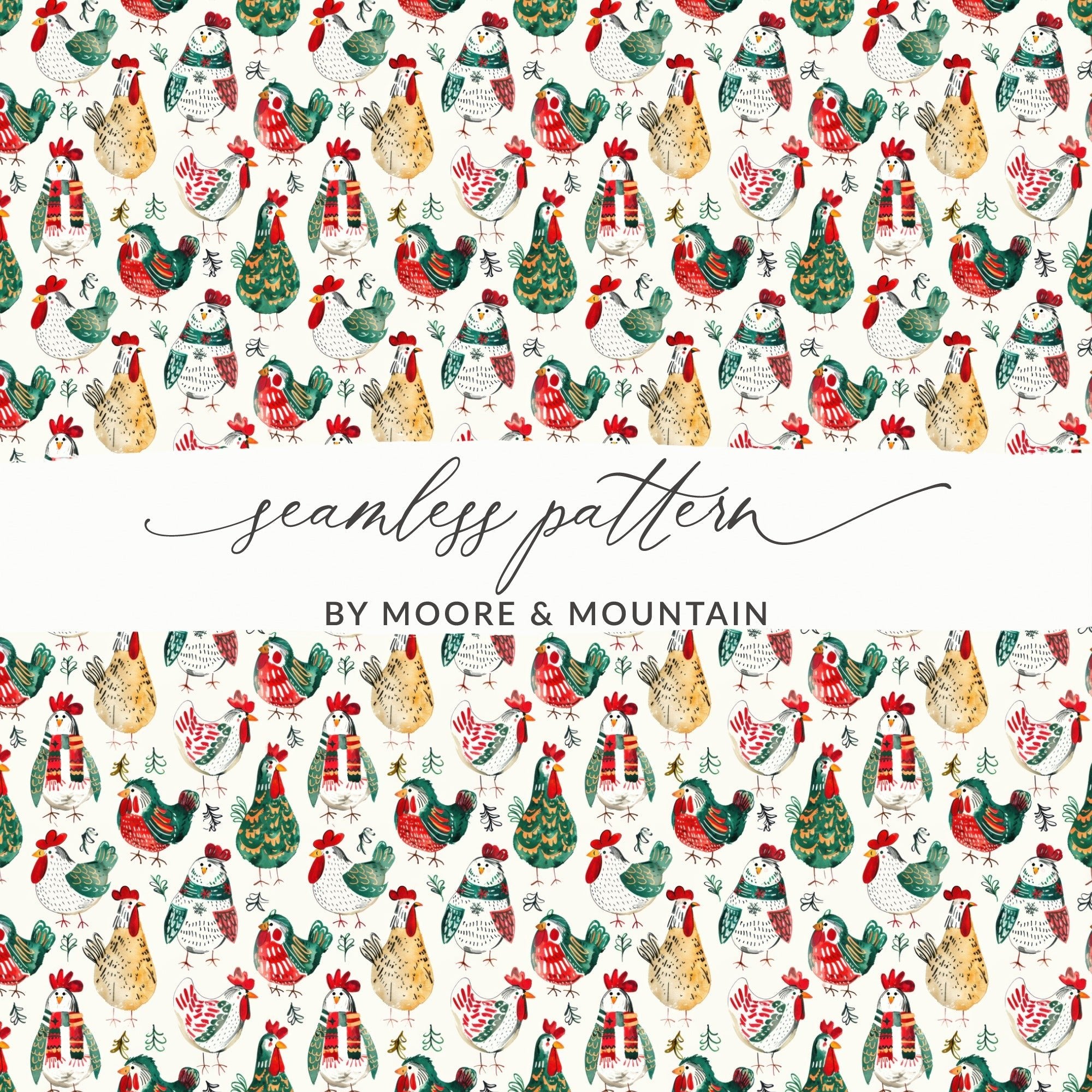 Winter Chickens Pattern Farm Animal Themed Christmas Digital - Moore and Mountain