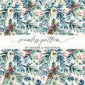 Winter Floral Digital Paper, Watercolor Seamless Pattern, Christmas Floral, Holiday Pattern, Pine Cone Digital Download - Moore and Mountain