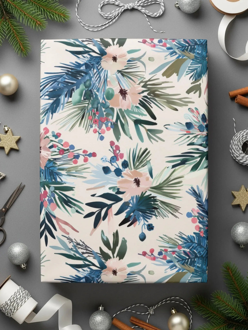 Winter Floral Digital Pattern, Christmas Blooms Seamless Design, Holiday Flower Repeat Pattern, Cozy Winter Digital Download, Scrapbooking - Moore and Mountain