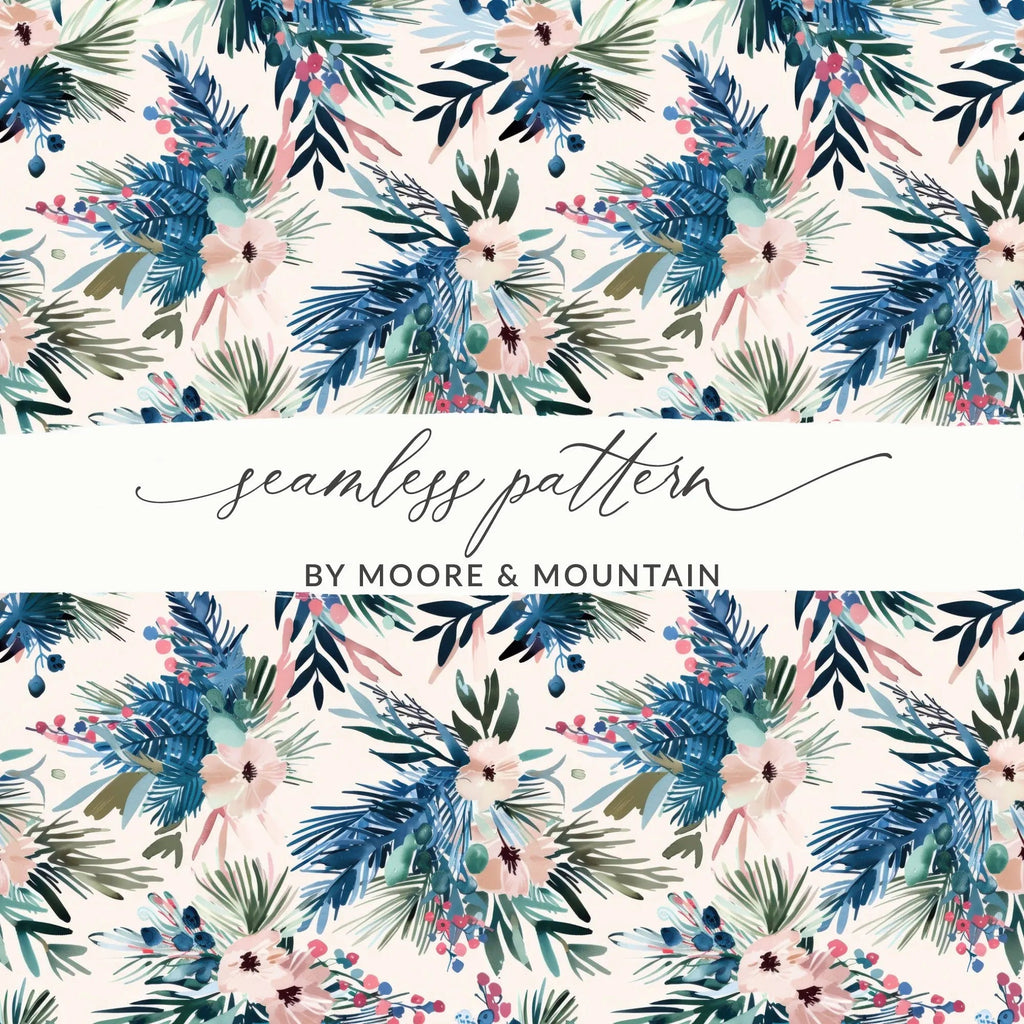 Winter Floral Digital Pattern, Christmas Blooms Seamless Design, Holiday Flower Repeat Pattern, Cozy Winter Digital Download, Scrapbooking - Moore and Mountain