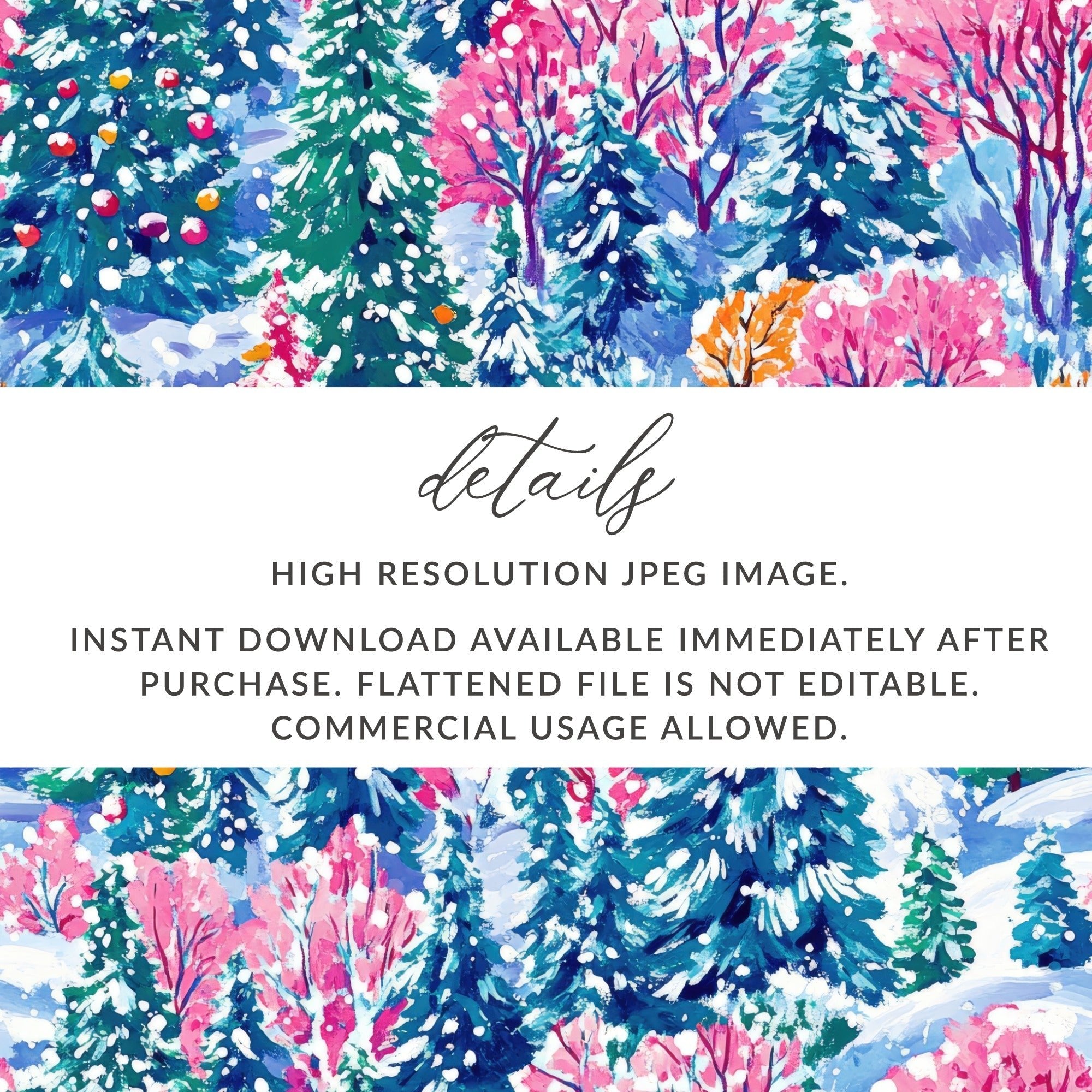Winter Forest Digital Paper, Blue Pink Christmas Tree Pattern, Holiday Seamless Pattern, Painterly Snowy Landscape for Fabric, Scrapbooking - Moore and Mountain