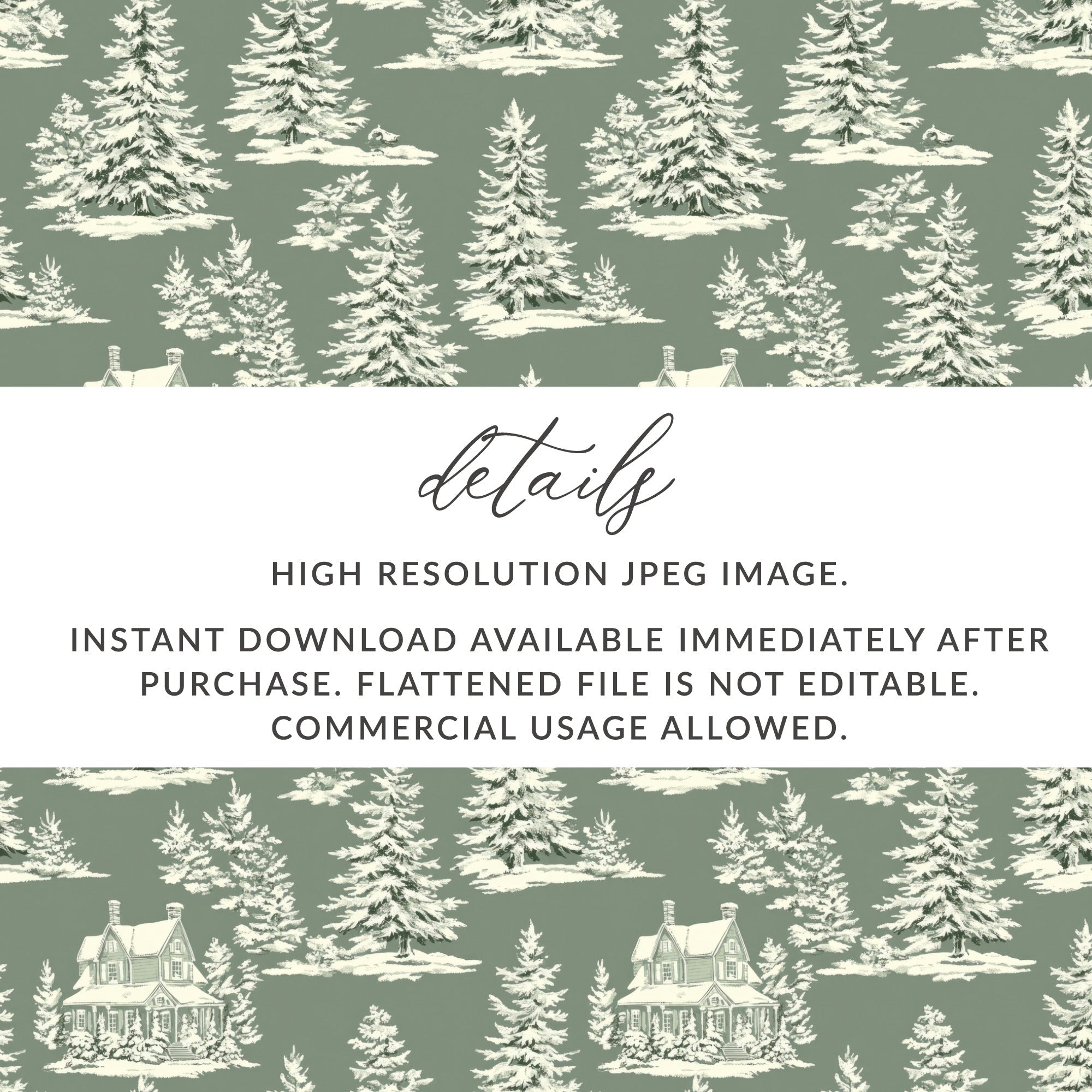 Winter Forest Digital Paper, Snowy House Seamless Pattern, Christmas Tree Digital Download, Holiday Scrapbook Paper, JPEG File, Repeat - Moore and Mountain