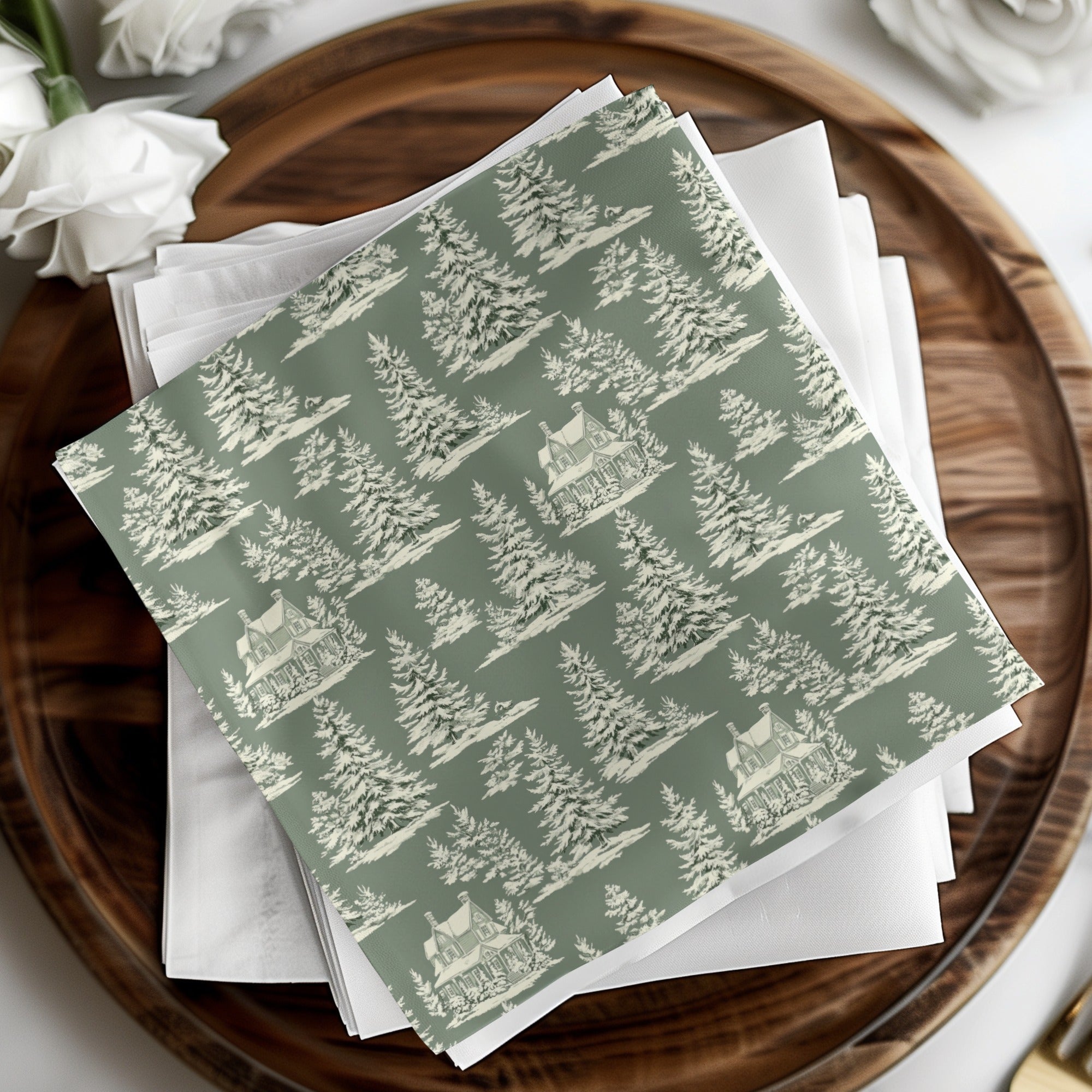 Winter Forest Digital Paper, Snowy House Seamless Pattern, Christmas Tree Digital Download, Holiday Scrapbook Paper, JPEG File, Repeat - Moore and Mountain