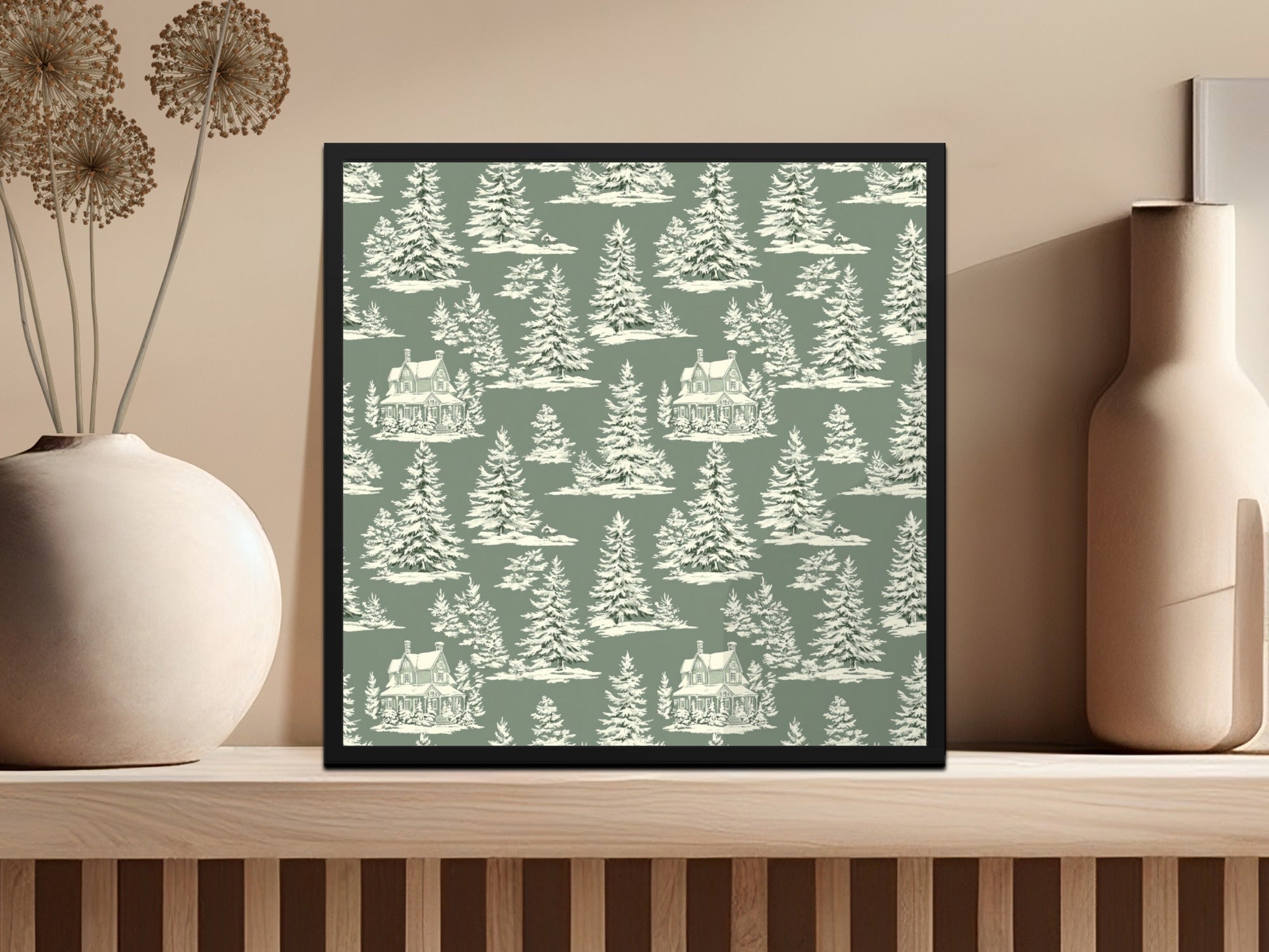 Winter Forest Digital Paper, Snowy House Seamless Pattern, Christmas Tree Digital Download, Holiday Scrapbook Paper, JPEG File, Repeat - Moore and Mountain