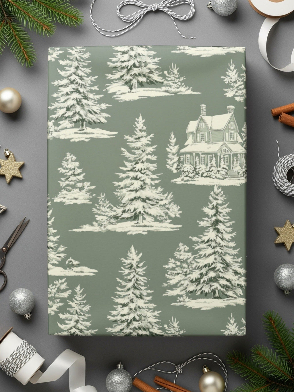 Winter Forest Digital Paper, Snowy House Seamless Pattern, Christmas Tree Digital Download, Holiday Scrapbook Paper, JPEG File, Repeat - Moore and Mountain