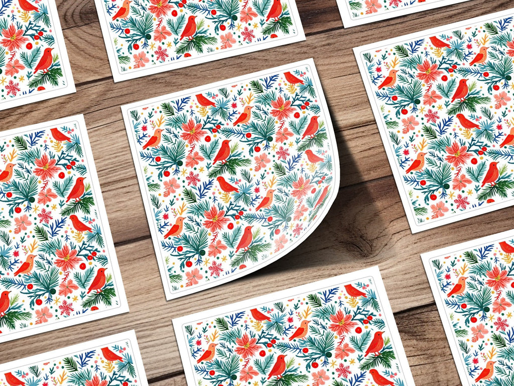 Winter Garden Birds Pine Branches Floral Pattern Digital - Moore and Mountain