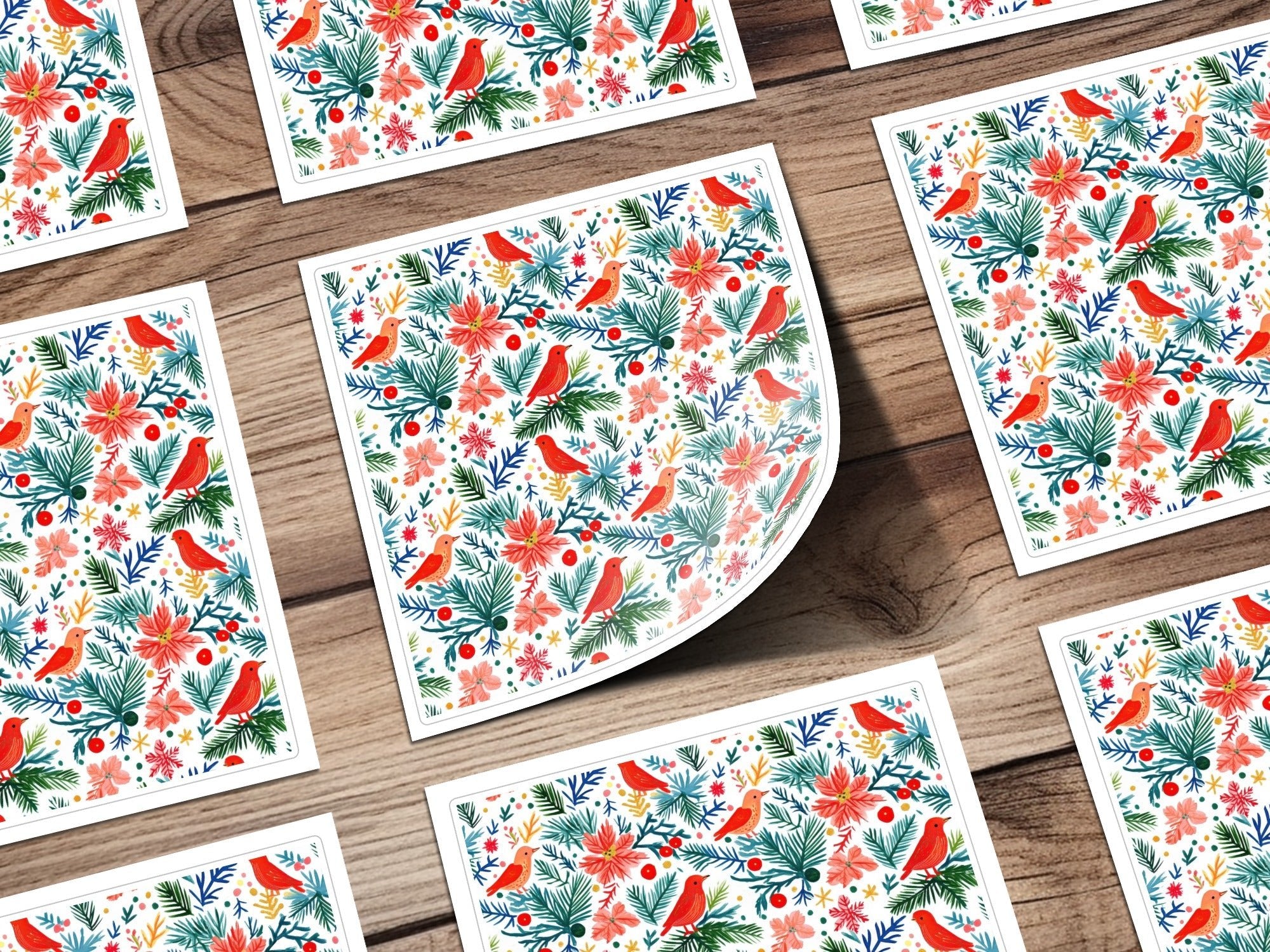 Winter Garden Birds Pine Branches Floral Pattern Digital - Moore and Mountain