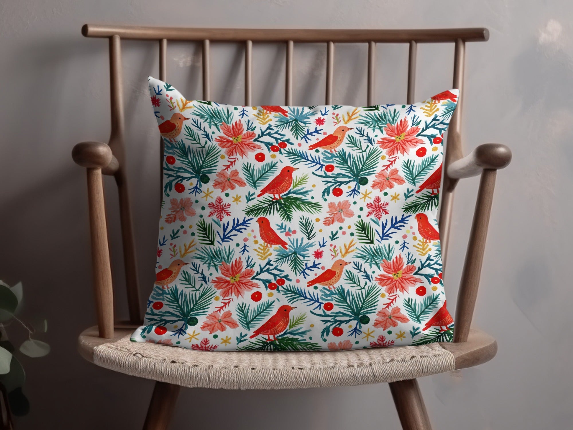 Winter Garden Birds Pine Branches Floral Pattern Digital - Moore and Mountain