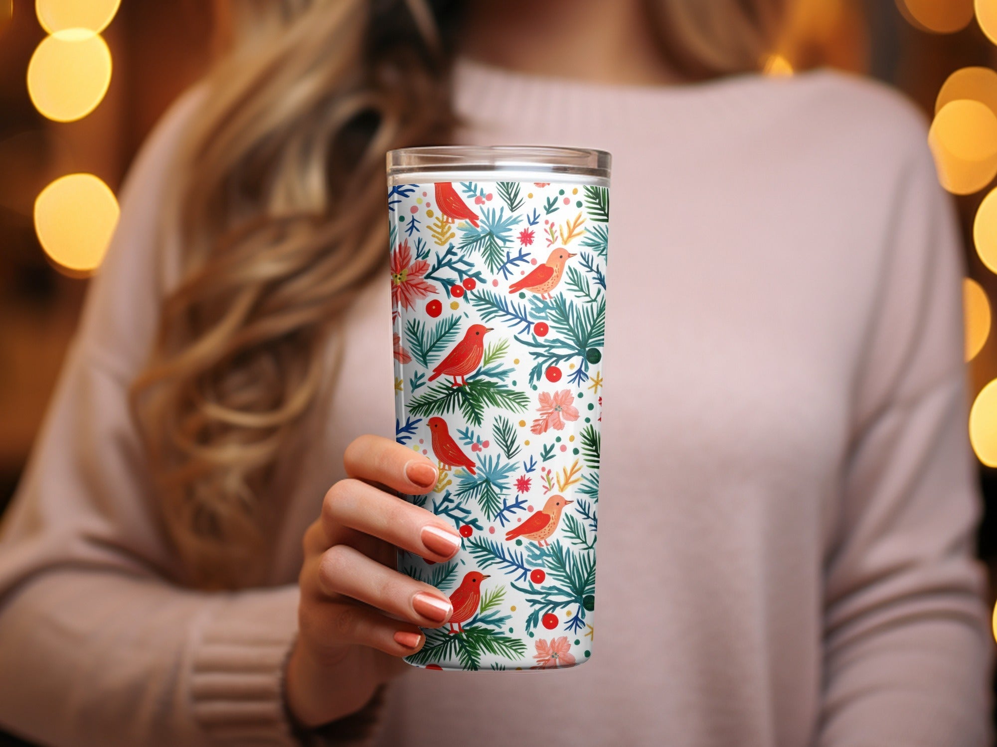 Winter Garden Birds Pine Branches Floral Pattern Digital - Moore and Mountain