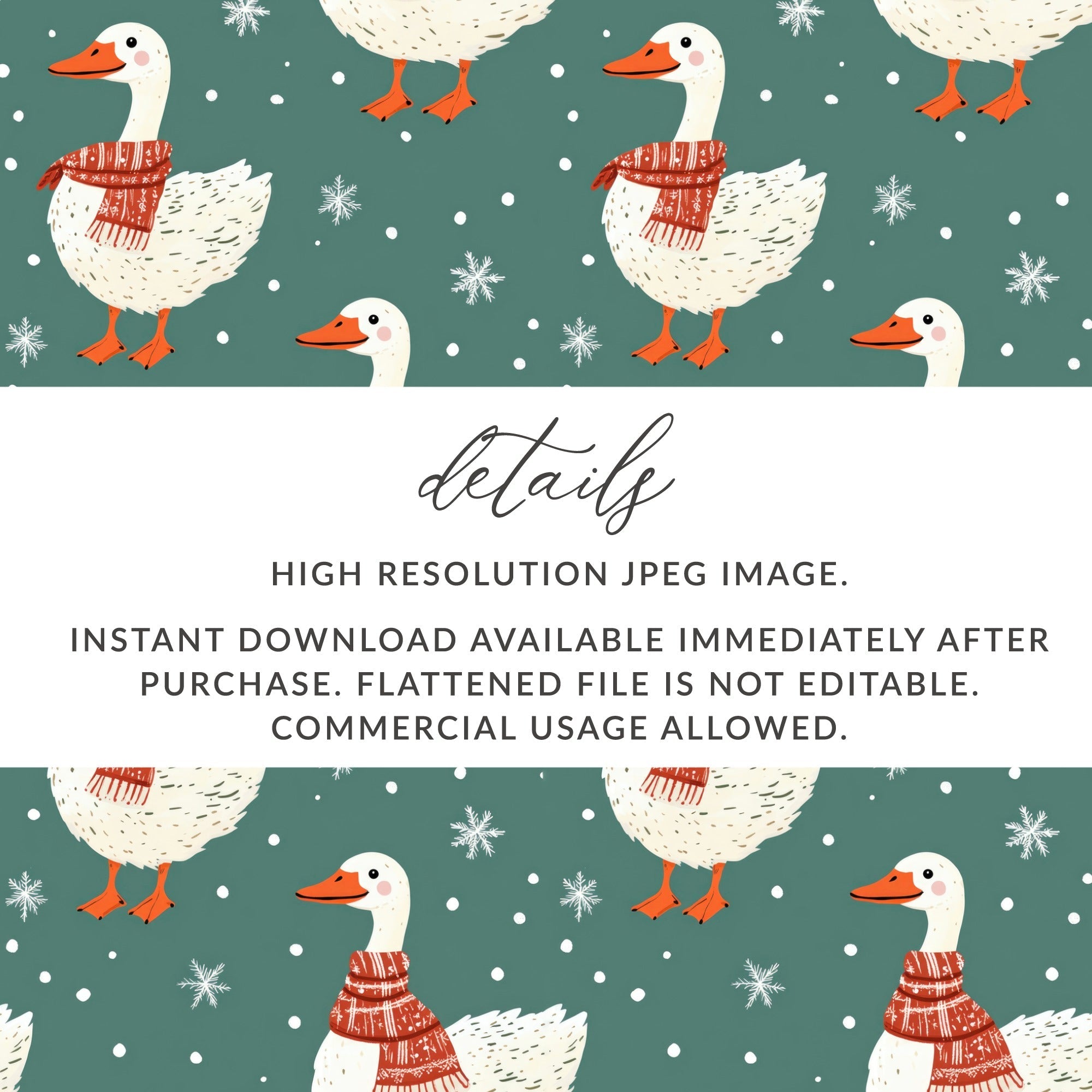 Winter Goose Digital Paper, Seamless Pattern, Snowy Teal Background, Cute Animal Print, Cozy Scarf Design, Digital Download - Moore and Mountain