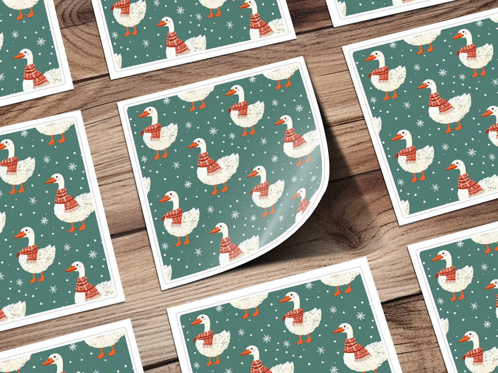 Winter Goose Digital Paper, Seamless Pattern, Snowy Teal Background, Cute Animal Print, Cozy Scarf Design, Digital Download - Moore and Mountain