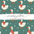 Winter Goose Digital Paper, Seamless Pattern, Snowy Teal Background, Cute Animal Print, Cozy Scarf Design, Digital Download - Moore and Mountain