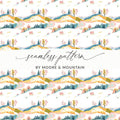Winter Landscape Seamless Pattern, Watercolor Hillside Digital Paper, Christmas Scenery Fabric Design, Surface Pattern, Digital Download - Moore and Mountain