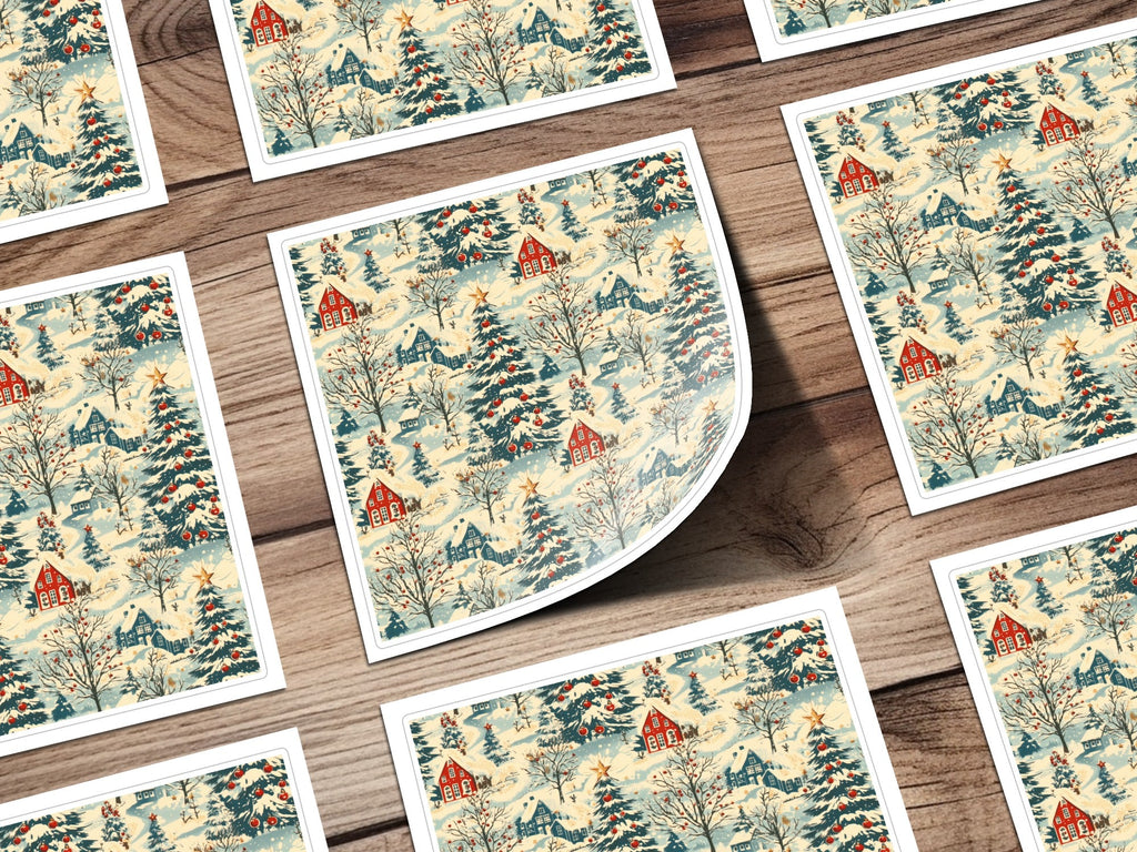 Winter Village Digital Paper, Christmas Seamless Pattern, Holiday Scene JPEG, Cozy Cottage Design, Scrapbook Paper, Printable Fabric - Moore and Mountain