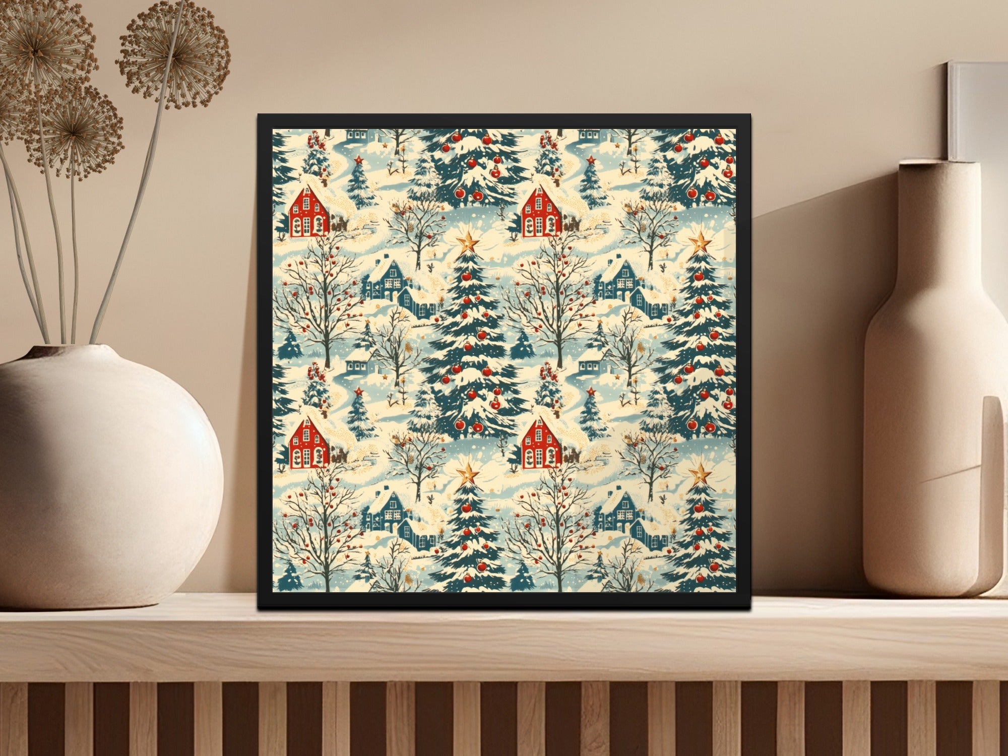 Winter Village Digital Paper, Christmas Seamless Pattern, Holiday Scene JPEG, Cozy Cottage Design, Scrapbook Paper, Printable Fabric - Moore and Mountain